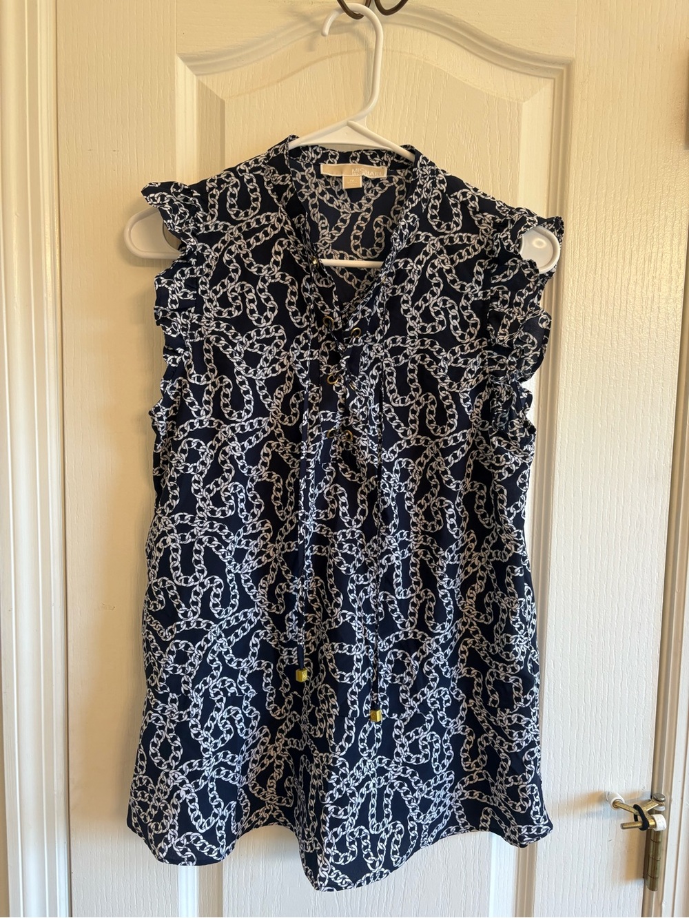 MICHAEL Michael Kors Navy and White Chain-Print Blouse